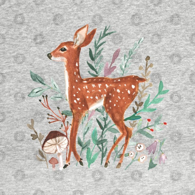 Little fawn and leaves by Petit Faon Prints